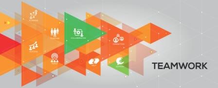 orange_and_green_triangles_ with_images_of_teamwork