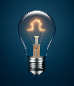Light Bulb with Filament Forming a House
